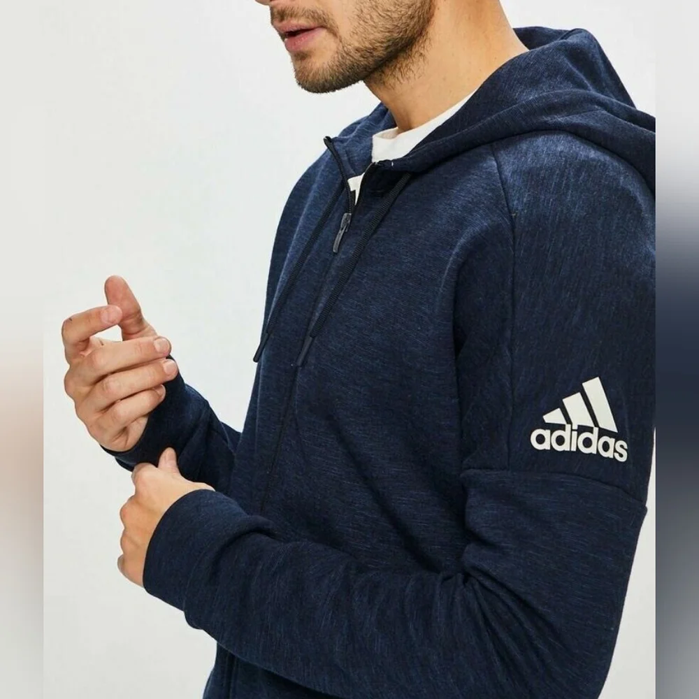 Men's adidas Id Stadium Fz Knit Gray Jacket DU1136 Hoodie Blue Nwot
